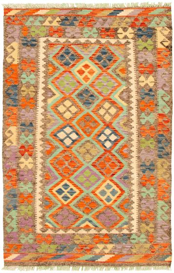 Turkish Bold and Colorful 4'0" x 6'5" Flat-Weave Wool Kilim 