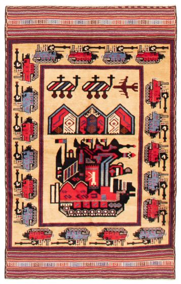 Afghan Rare War 4'2" x 6'7" Hand-knotted Wool Rug 