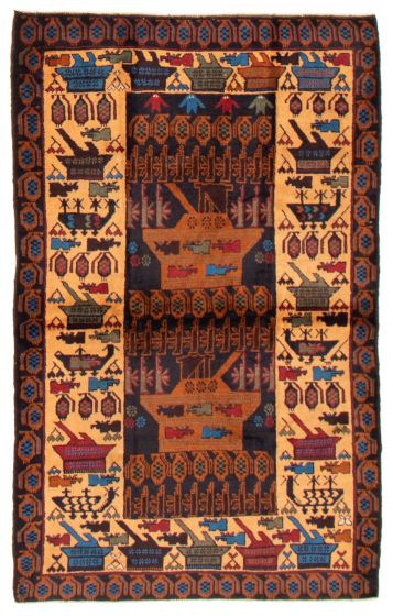Afghan Rare War 4'2" x 6'6" Hand-knotted Wool Rug 