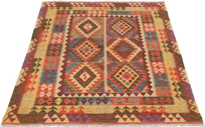 Turkish Sivas 5'4" x 6'9" Flat-Weave Wool Kilim 