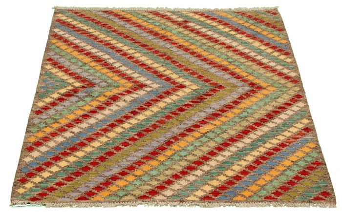 Turkish Bold and Colorful 5'0" x 6'5" Flat-Weave Wool Kilim 