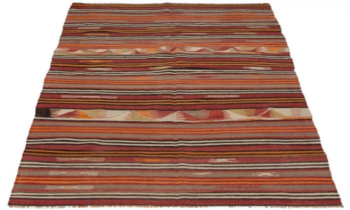 Turkish Boho 4'11" x 8'4" Flat-Weave Wool Kilim 
