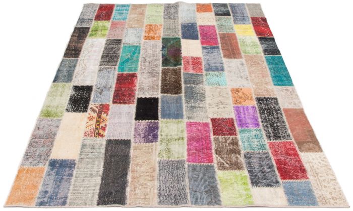 Turkish Color Transition Patchwork 6'8" x 10'5" Hand-knotted Wool Rug 