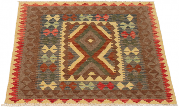 Turkish Kashkoli FW 3'3" x 3'10" Flat-Weave Wool Kilim 