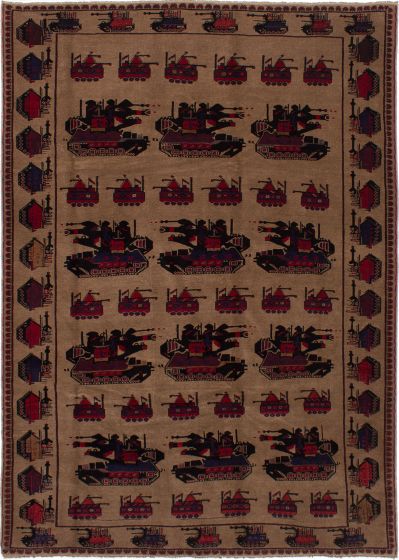 Afghan Rare War 6'11" x 9'10" Hand-knotted Wool Rug 