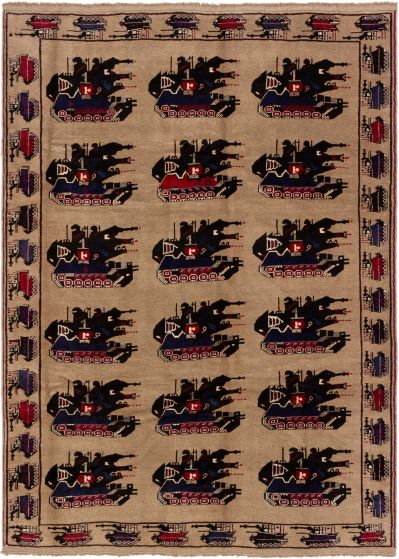 Afghan Rare War 6'7" x 9'5" Hand-knotted Wool Rug 