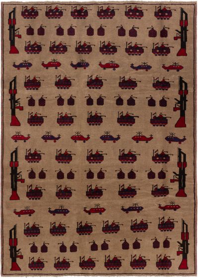 Afghan Rare War 6'8" x 9'5" Hand-knotted Wool Rug 