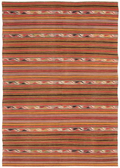 Turkish Boho 4'8" x 11'4" Flat-Weave Wool Kilim 