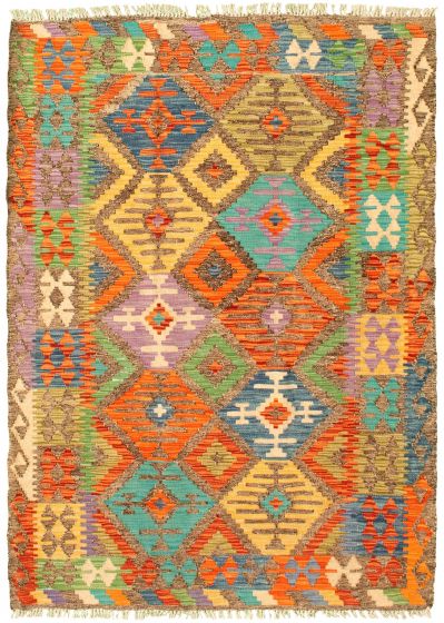 Turkish Sivas 4'1" x 5'8" Flat-Weave Wool Kilim 