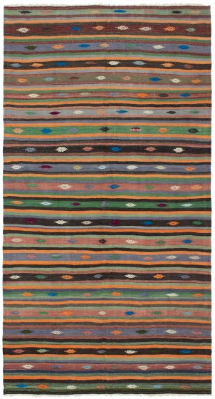 Turkish Boho 5'4" x 10'10" Flat-Weave Wool Kilim 