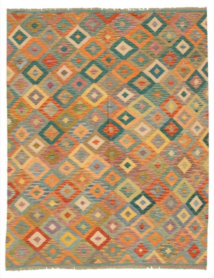 Turkish Bold and Colorful 6'6" x 9'10" Flat-Weave Wool Kilim 