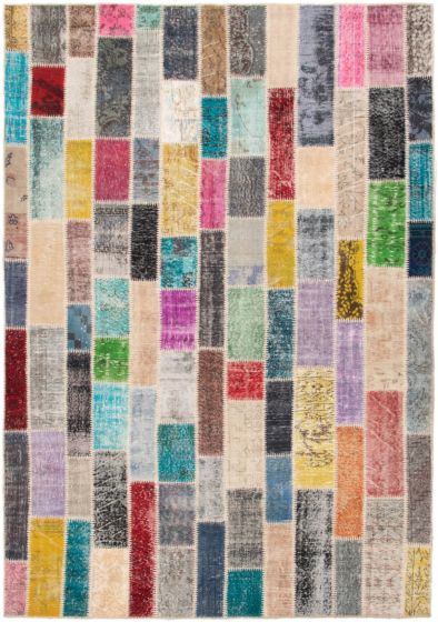 Turkish Color Transition Patchwork 6'11" x 10'0" Hand-knotted Wool Rug 
