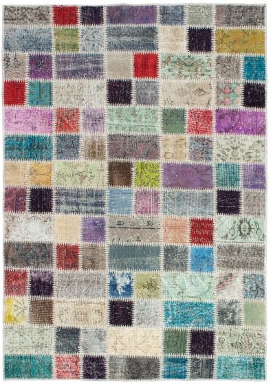 Turkish Color Transition Patchwork 4'7" x 6'8" Hand-knotted Wool Rug 