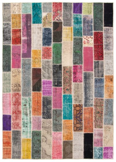 Turkish Color Transition Patchwork 6'10" x 9'8" Hand-knotted Wool Rug 