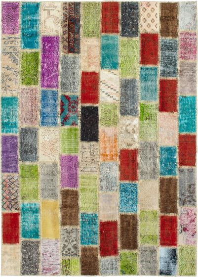 Turkish Color Transition Patchwork 5'6" x 7'9" Hand-knotted Wool Rug 