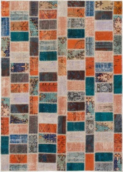 Turkish Color Transition Patchwork 5'7" x 7'11" Hand-knotted Wool Rug 