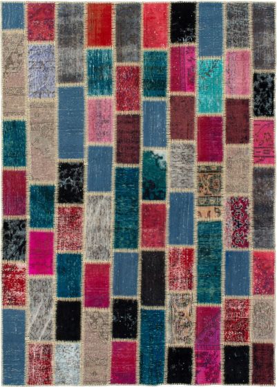 Turkish Color Transition Patchwork 5'6" x 7'7" Hand-knotted Wool Rug 