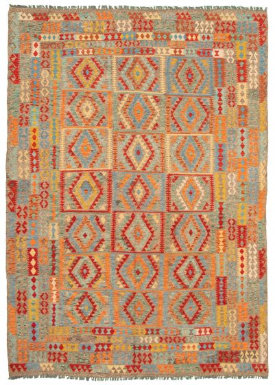 Turkish Bold and Colorful 8'2" x 11'7" Flat-Weave Wool Kilim 