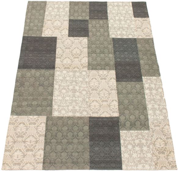 Indian Collage 4'7" x 6'7" Handmade Chenille Rug 