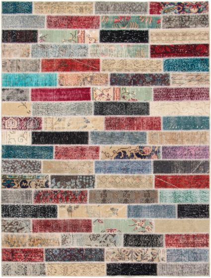 Turkish Color Transition Patchwork 5'7" x 7'6" Hand-knotted Wool Rug 