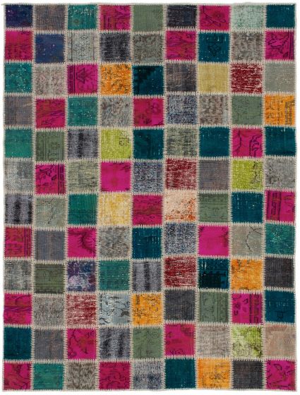 Turkish Color Transition Patchwork 5'10" x 7'10" Hand-knotted Wool Rug 