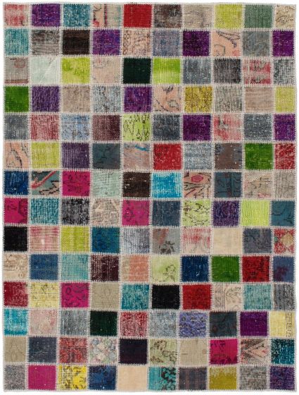 Turkish Color Transition Patchwork 4'2" x 6'5" Hand-knotted Wool Rug 
