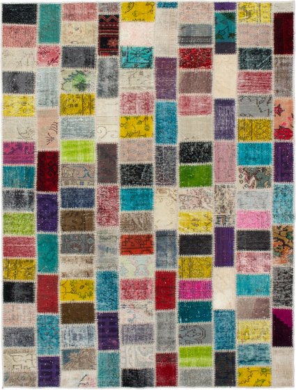 Turkish Color Transition Patchwork 5'8" x 8'2" Hand-knotted Wool Rug 