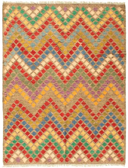 Turkish Bold and Colorful 5'2" x 6'10" Flat-Weave Wool Kilim 