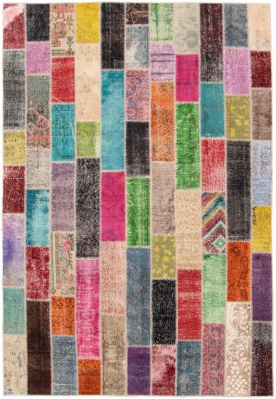 Turkish Color Transition Patchwork 6'9" x 9'11" Hand-knotted Wool Rug 