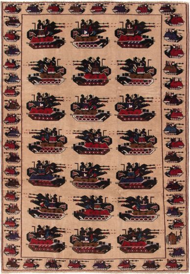 Afghan Rare War 6'8" x 9'6" Hand-knotted Wool Rug 