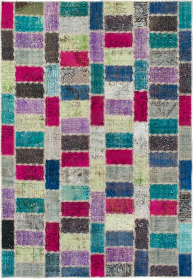 Turkish Color Transition Patchwork 5'6" x 8'0" Hand-knotted Wool Rug 