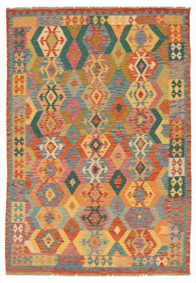 Turkish Bold and Colorful 6'7" x 9'7" Flat-Weave Wool Kilim 