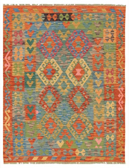 Turkish Bold and Colorful 5'0" x 6'7" Flat-Weave Wool Kilim 
