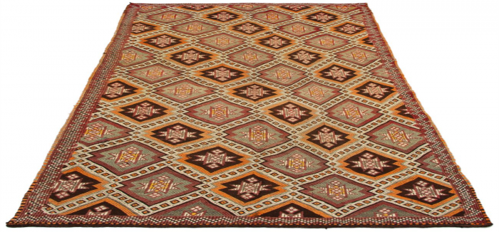 Turkish Yoruk 5'7" x 10'3" Flat-Weave Wool Tapestry Kilim 