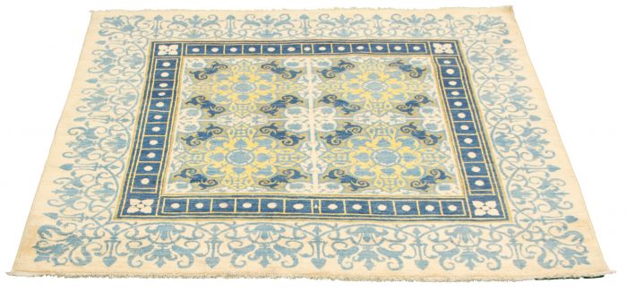Pakistani Lahore Finest Collection 6'0" x 6'1" Hand-knotted Wool Cream Rug