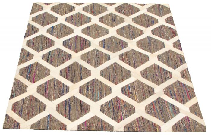 Argentina Cowhide Patchwork 4'6" x 6'7" Handmade Hemp, Jute & Leather Rug 