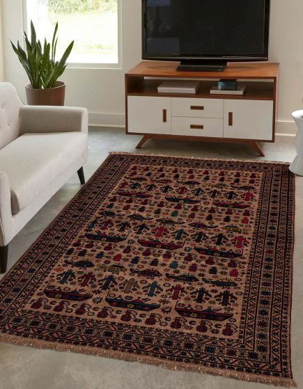 Afghan Rare War 6'4" x 8'9" Hand-knotted Wool Rug 