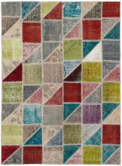 Turkish Color Transition Patchwork 5'0" x 6'10" Hand-knotted Wool Rug 