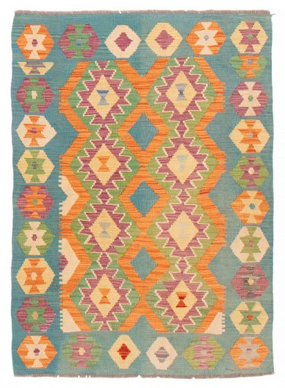 Turkish Bold and Colorful 3'5" x 4'11" Flat-Weave Wool Kilim 