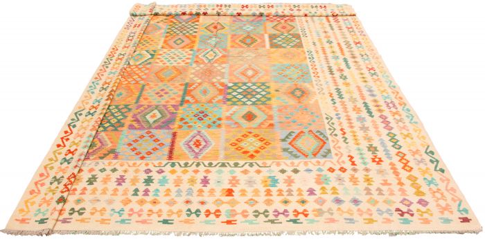 Turkish Bold and Colorful 12'10" x 16'6" Flat-Weave Wool Kilim 