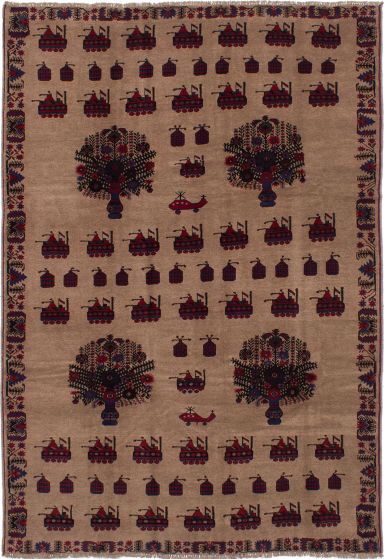 Afghan Rare War 6'8" x 9'7" Hand-knotted Wool Rug 