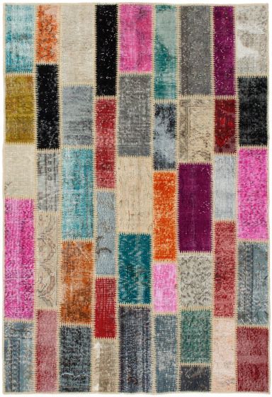 Turkish Color Transition Patchwork 4'8" x 6'11" Hand-knotted Wool Rug 