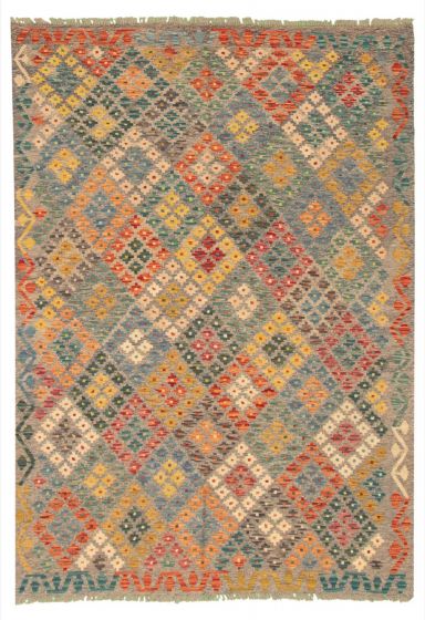 Turkish Bold and Colorful 5'7" x 7'8" Flat-Weave Wool Kilim 