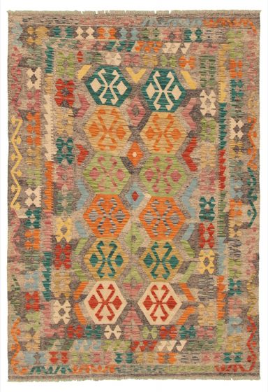 Turkish Bold and Colorful 5'8" x 8'1" Flat-Weave Wool Kilim 