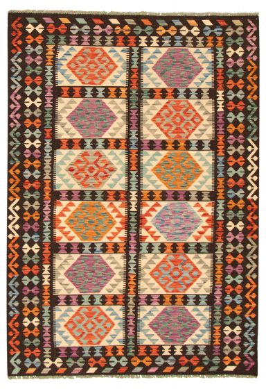Turkish Bold and Colorful 5'10" x 8'3" Flat-Weave Wool Kilim 