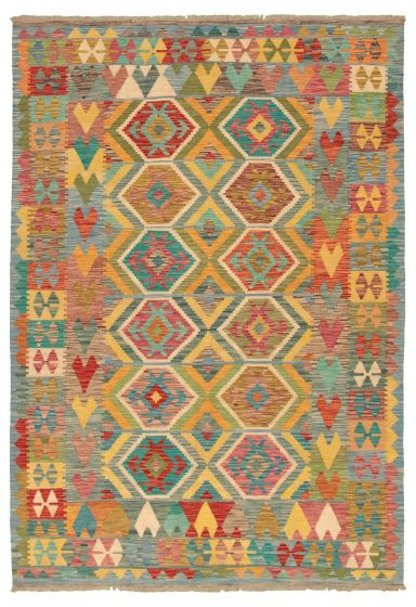 Turkish Bold and Colorful 6'7" x 9'9" Flat-Weave Wool Kilim 