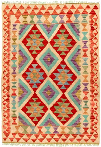 Turkish Bold and Colorful 3'8" x 5'3" Flat-Weave Wool Kilim 