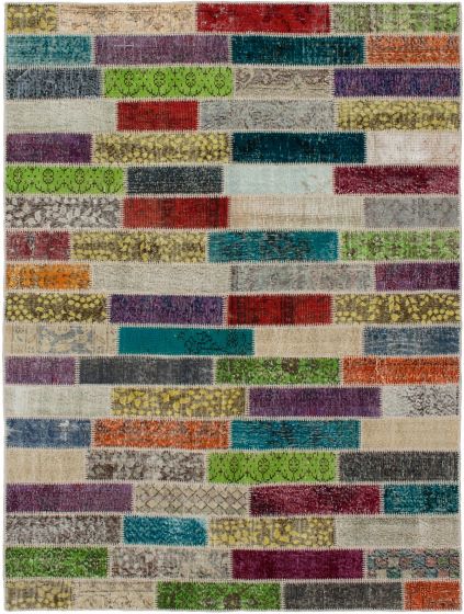 Turkish Color Transition Patchwork 5'6" x 7'6" Hand-knotted Wool Rug 