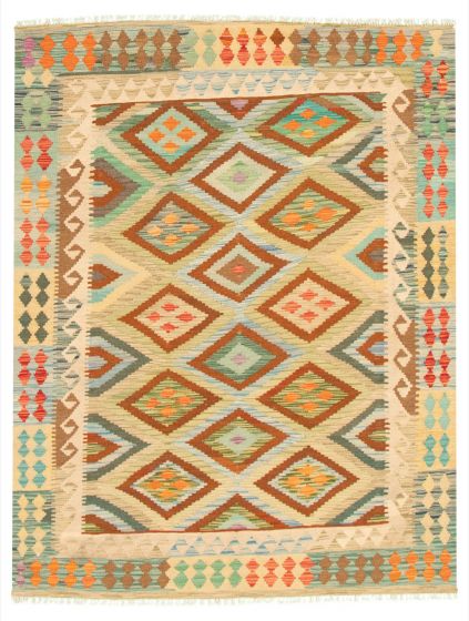 Turkish Bold and Colorful 5'0" x 6'7" Flat-Weave Wool Kilim 