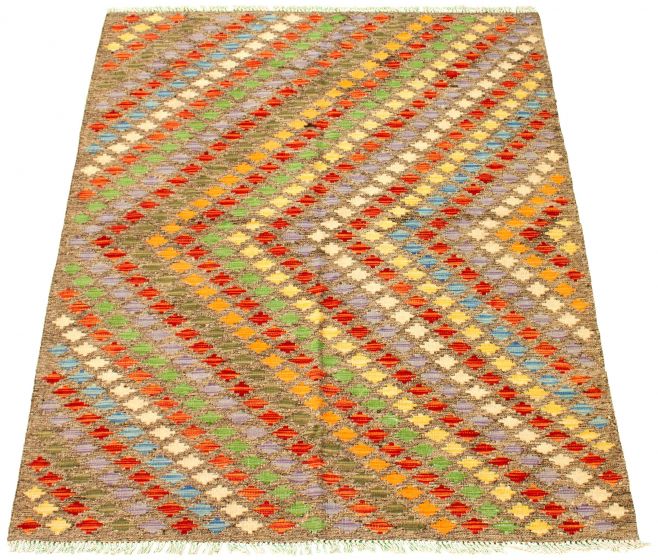 Turkish Bold and Colorful 4'11" x 6'5" Flat-Weave Wool Kilim 
